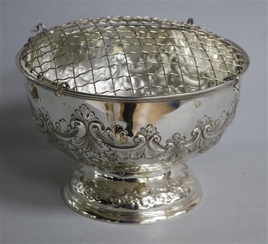A late Victorian repousse silver rose bowl, James Deakin & Sons, Sheffield, 1895, 8.1oz